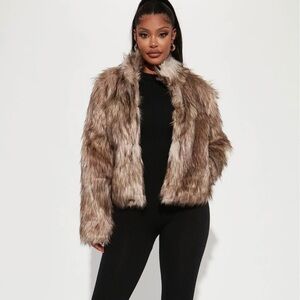 Fashion Nova Faux Fur Jacket - Brown